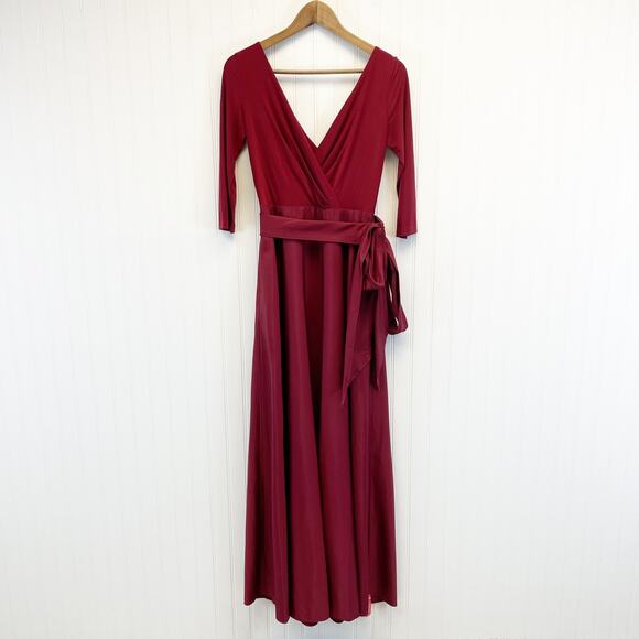 Alfred Sung Jersey Mikado Gown Dress Womens 4 Burgundy Formal Holiday Gala - Picture 3 of 13